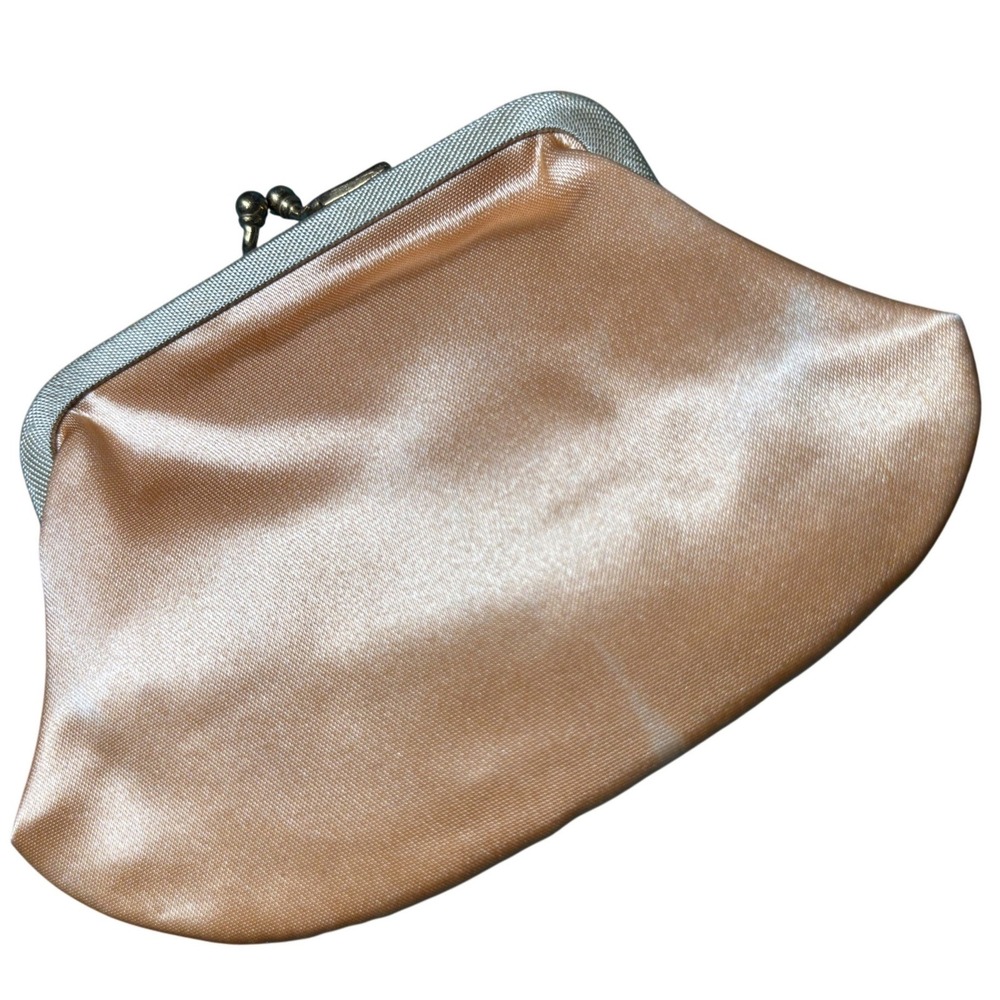 Antique Satin Evening Clutch Bag with Coin Purse Black Plum Gold Kiss Lock
50's - Picture 6 of 13